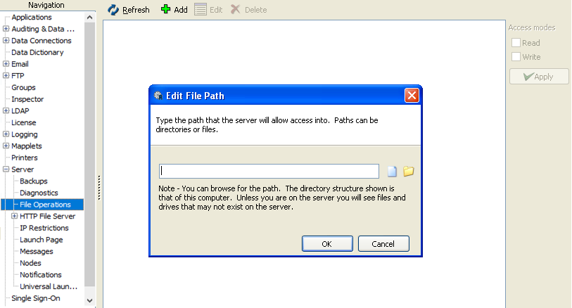 Edit File Path dialog after selecting Add on the File Operations screen.